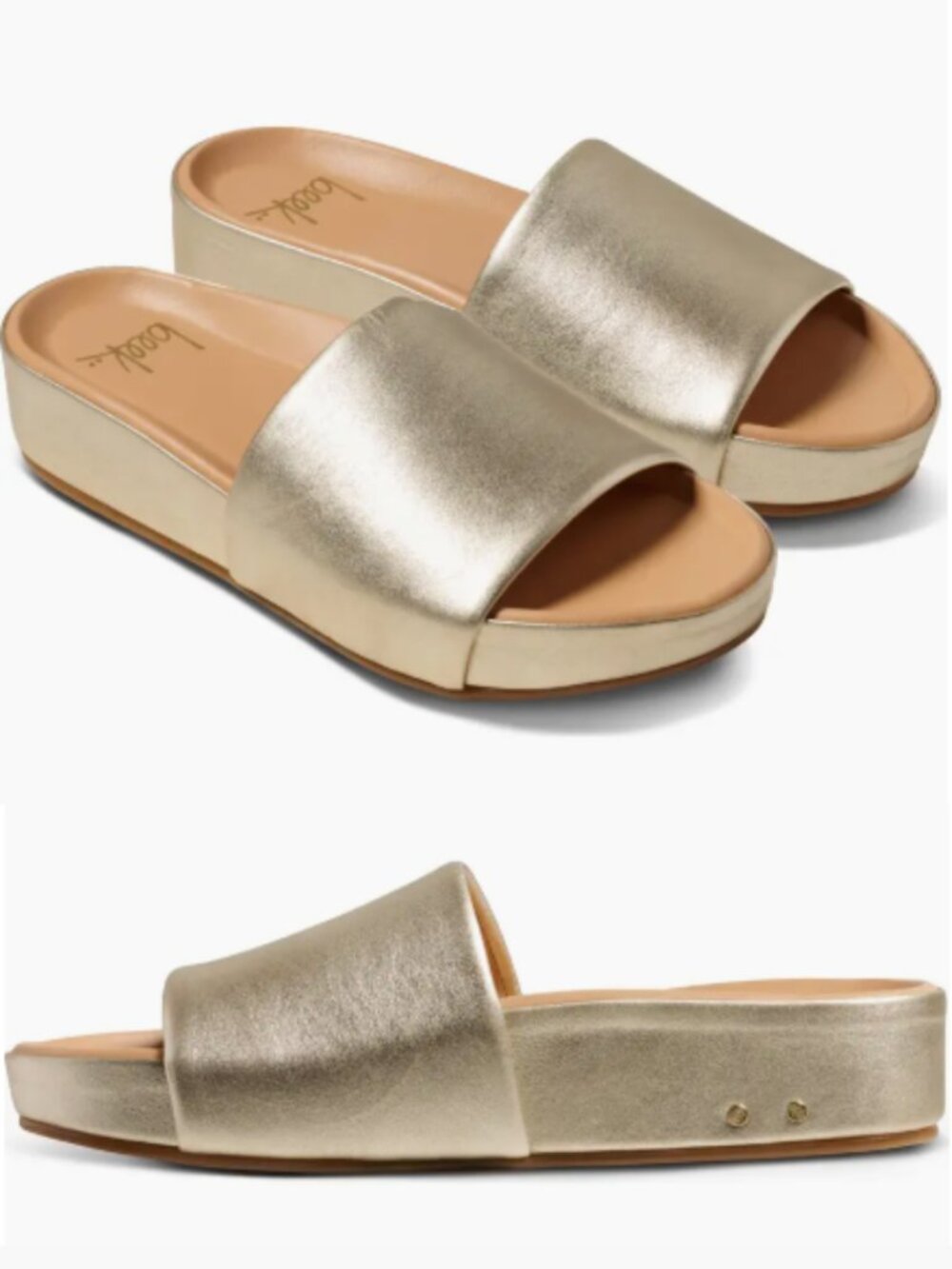 beek Metallic Gold Slide Sandals